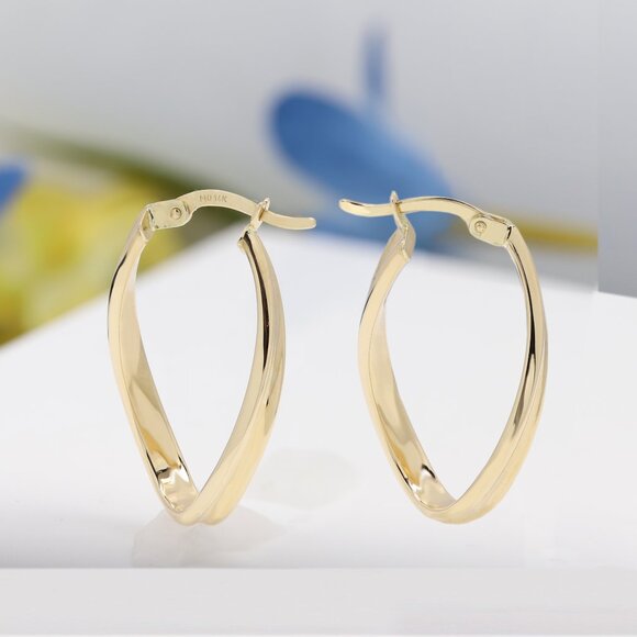 Twisted Italian Gold Hoops real 14k Earrings #36 - Picture 6 of 12